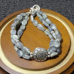 Labradorite 3 strand bracelet W/925  Southwestern sun desigh Charm~Bali …